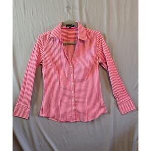 Express Design Studio Shirt Womens Medium Pink White Stripe Stretch Button Down